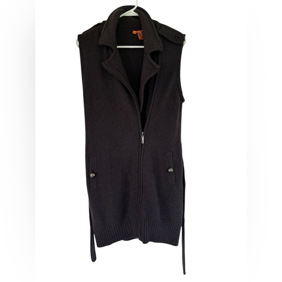 Tory Burch Jackets & Blazers - TORY BURCH Dark Gray‎ Merino Wool Belt Full Zip Sleeveless Sweater Jacket Vest M